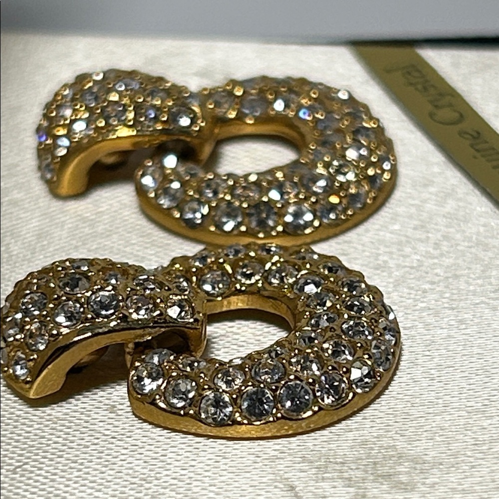 NWB 1” Gold and Crystal Chunky Hoop Earrings - Picture 10 of 10